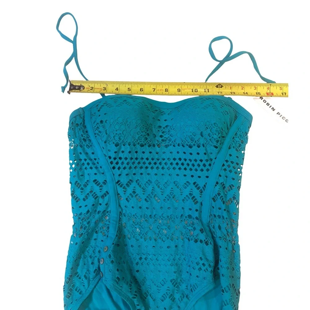 Robin Piccone‎ Penelope Crochet One Piece Swimsuit Teal Blue 120311 Womens 10